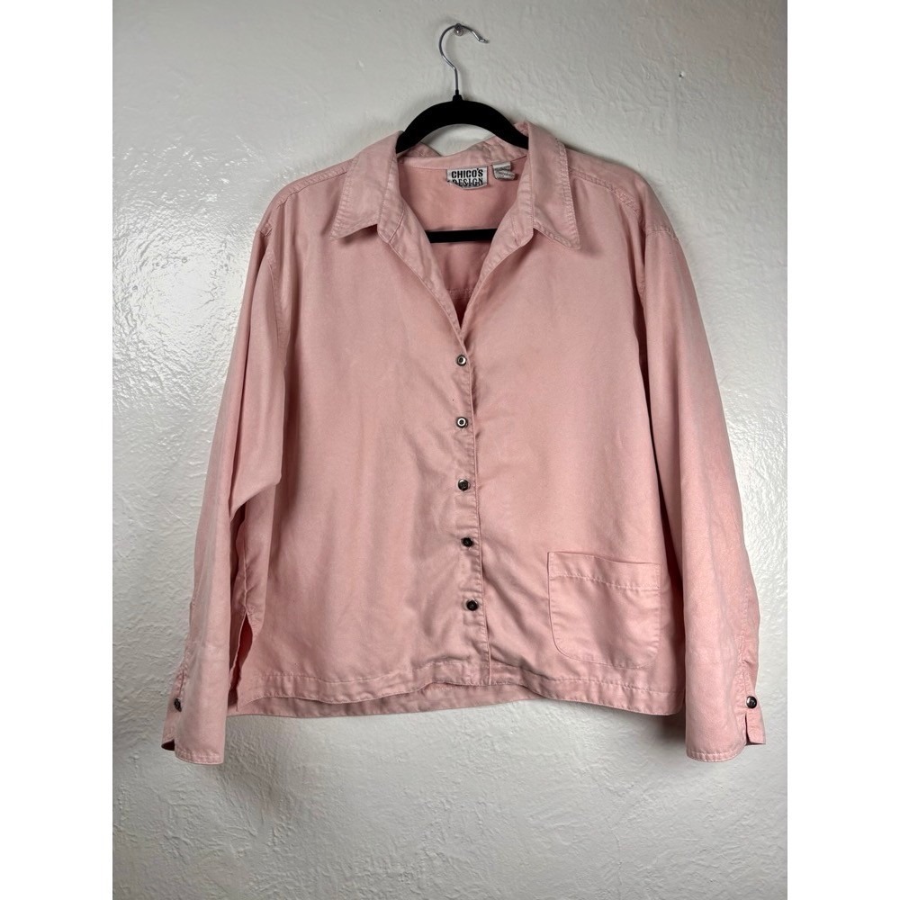 Chicos Design Faux Suede Button Front‎ Long Sleeve Womans Shirt XL Pastel Soft